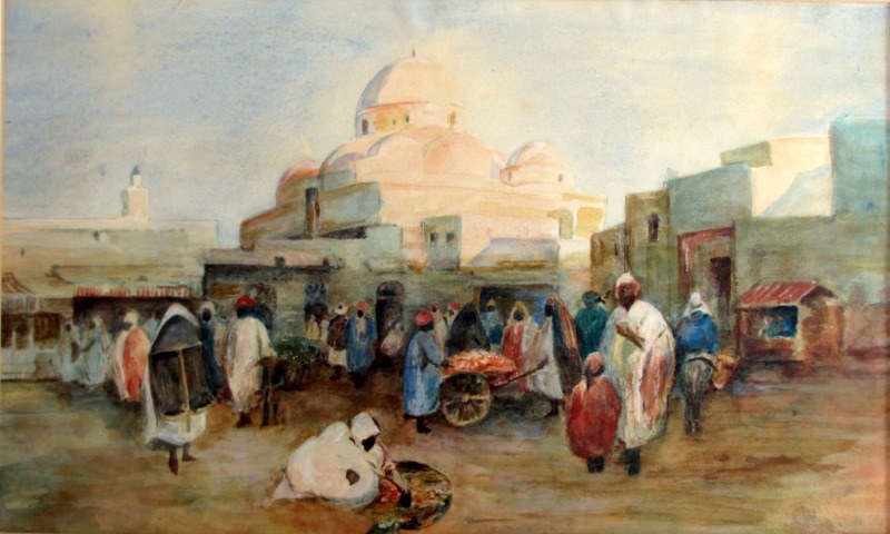 Tunis, Market Scene, watercolour and gouache, R.G.T. Kelly. c1900. 