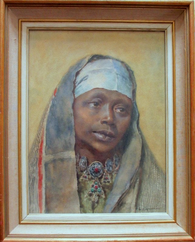 Portrait of an Arab Woman, watercolour on paper, signed N. Cipriani, c1890.