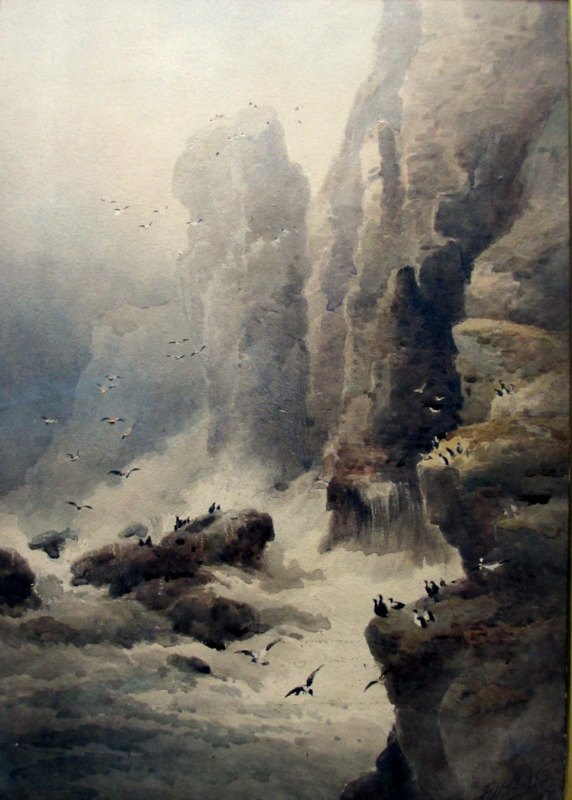 Bempton Cliffs Flambro', watercolour, signed FW Booty 1914.