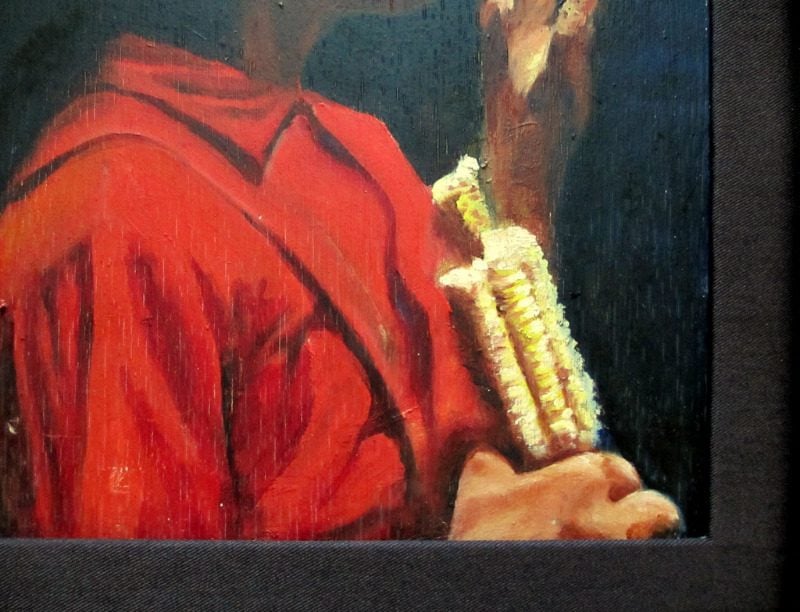 Profile Portrait of an Asian Girl eating Corn, oil on board, A.W. Hannaford. c1940. Detail.