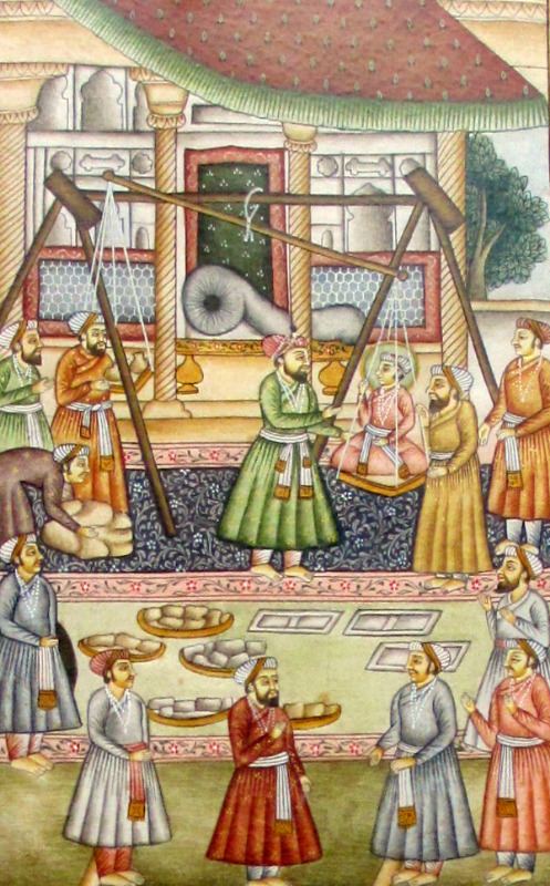 Traditional Indian Maharaja Scene, gouache, c1900.