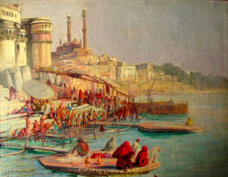 Benares, oil on canvas laid to board, signed R.D. MacKenzie 1898.