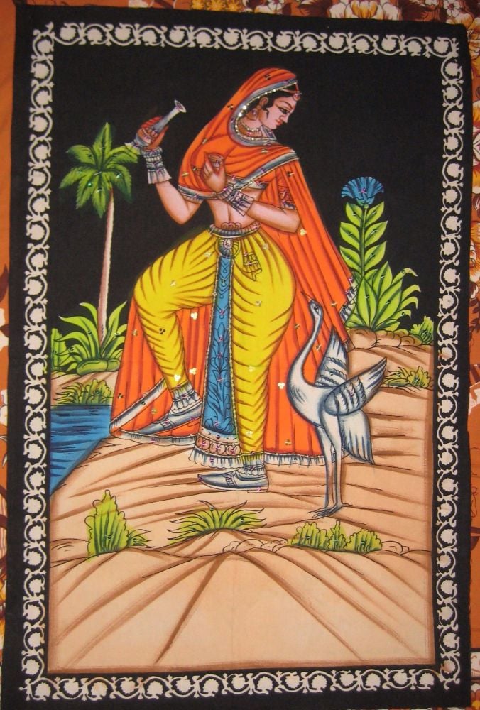 Rajasthani nautch girl, print on cotton, hand-finish. Traditional, ethnic. 