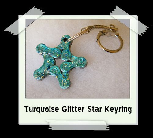Key Ring - Turquoise Glitter Star