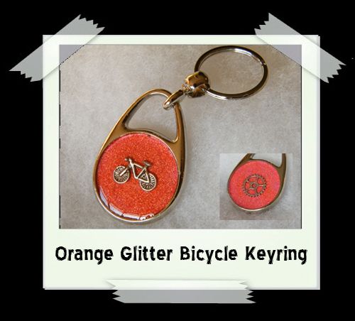 Key Ring - Orange Glitter Bicycle