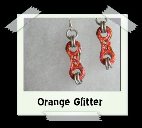 Bike Chain Earrings - Orange Glitter