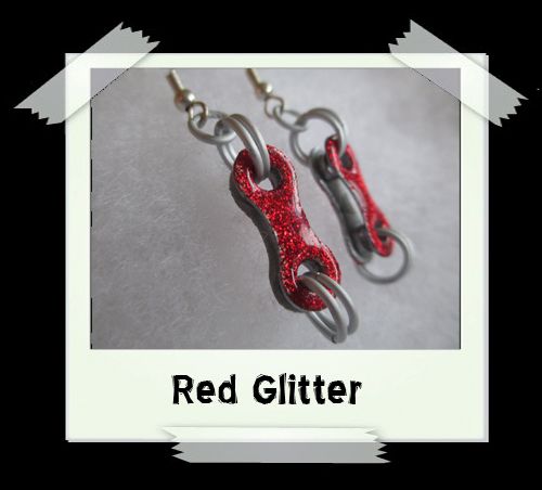 Bike Chain Earrings - Red Glitter