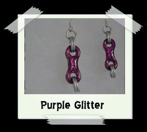 Bike Chain Earrings - Purple Glitter