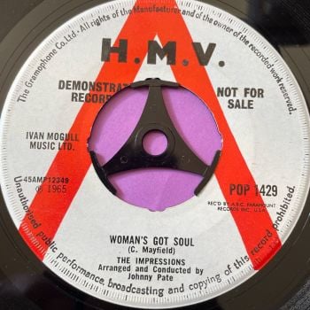 Impressions-Woman's got soul/ Get up and move-UK HMV Demo noc E+
