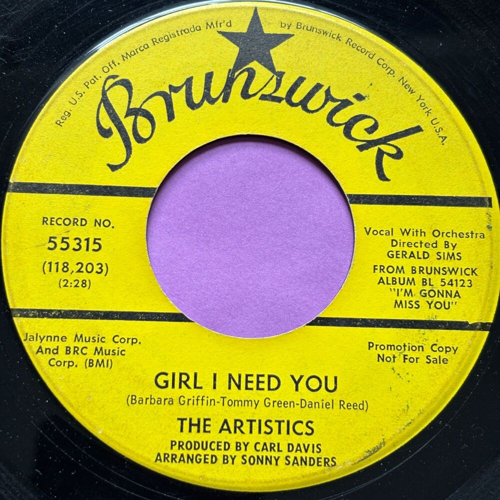 Artistics-Girl I need you-Brunswick Demo vg+