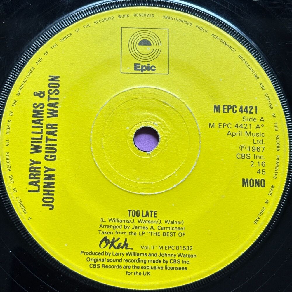 Larry Williams & Johnny Watson-Too late-UK Epic E