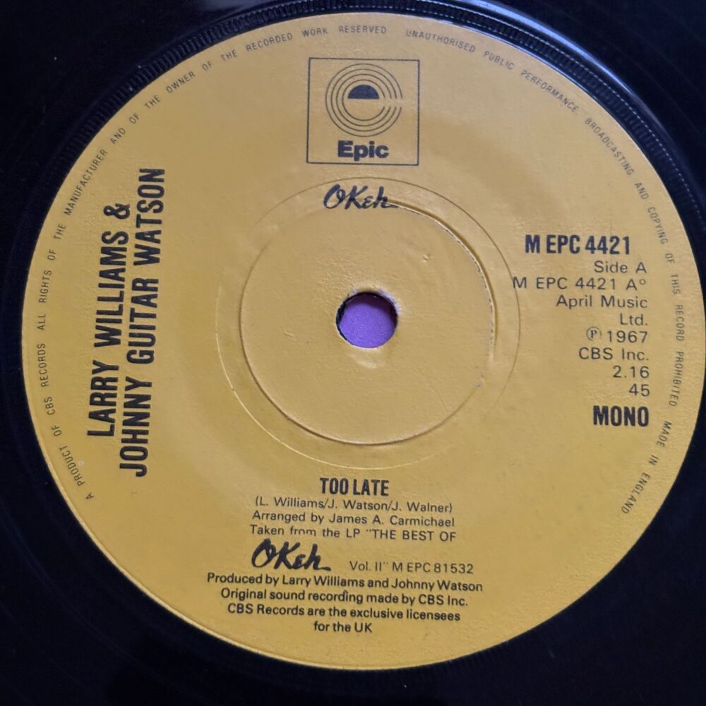 Larry Williams & Johnny Watson-Too late-UK Epic E+