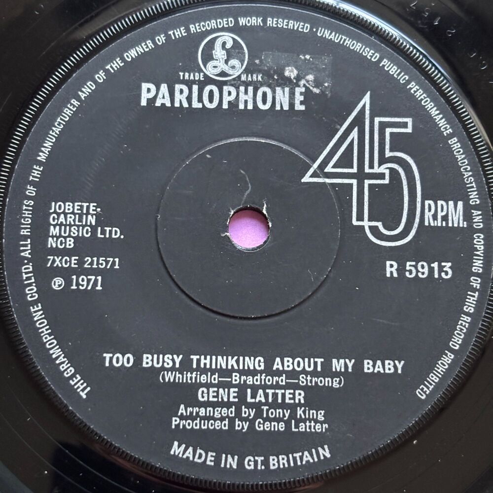 Gene Latter-Too busy thinking about my baby-UK Parlophone E+