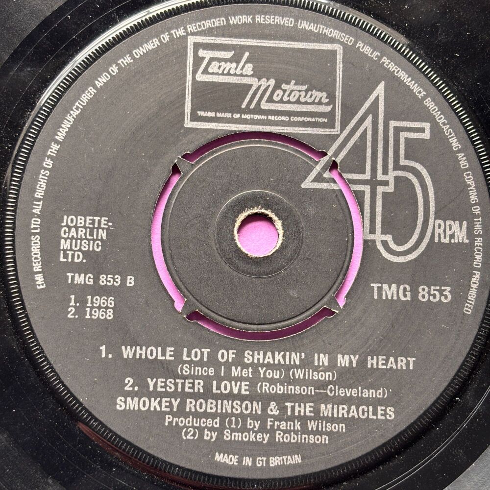 Miracles-Whole lotta shakin/ Going to a go-go-TMG 853 E+