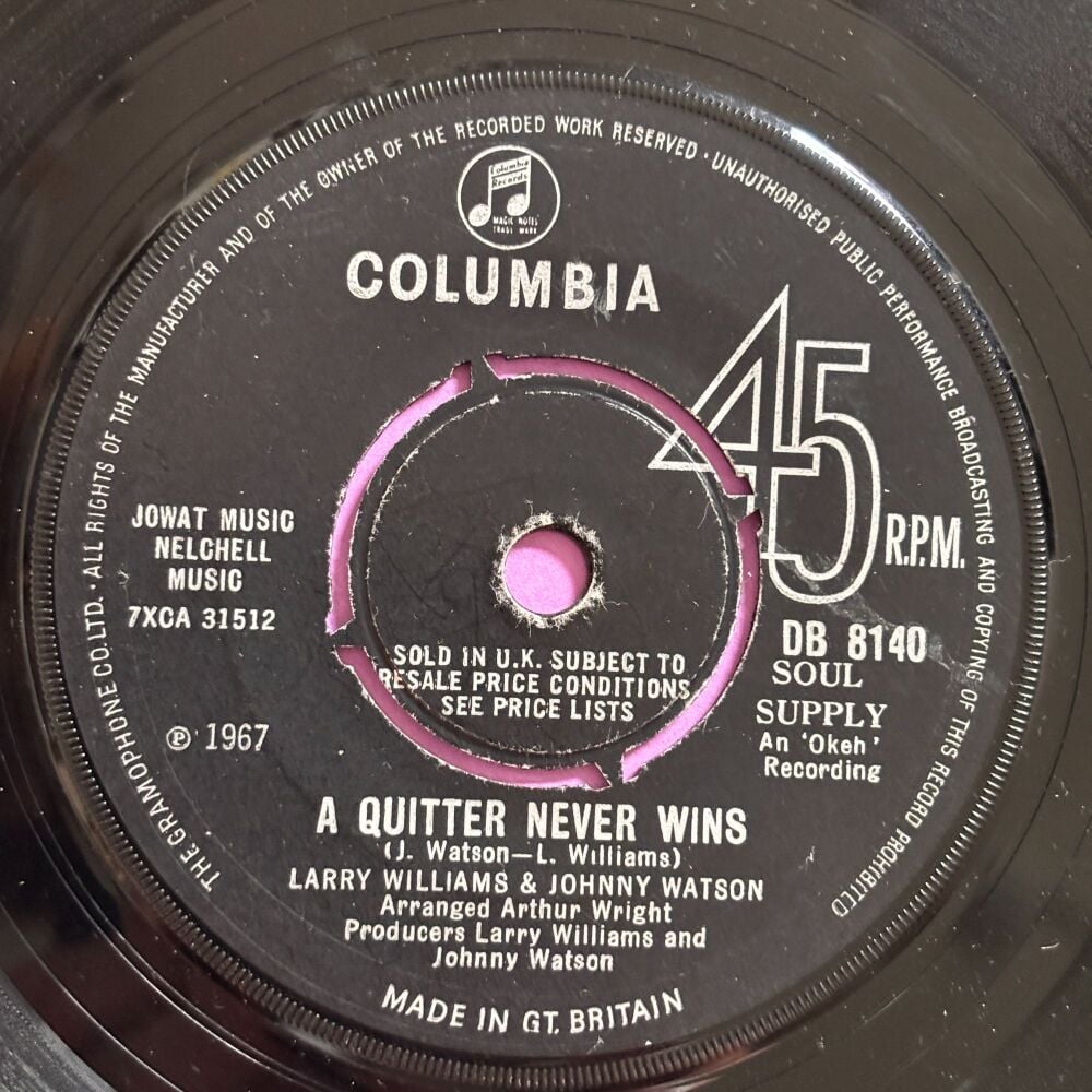 Larry Williams & Johnny Watson-A quitter never wins-UK Stateside vg+