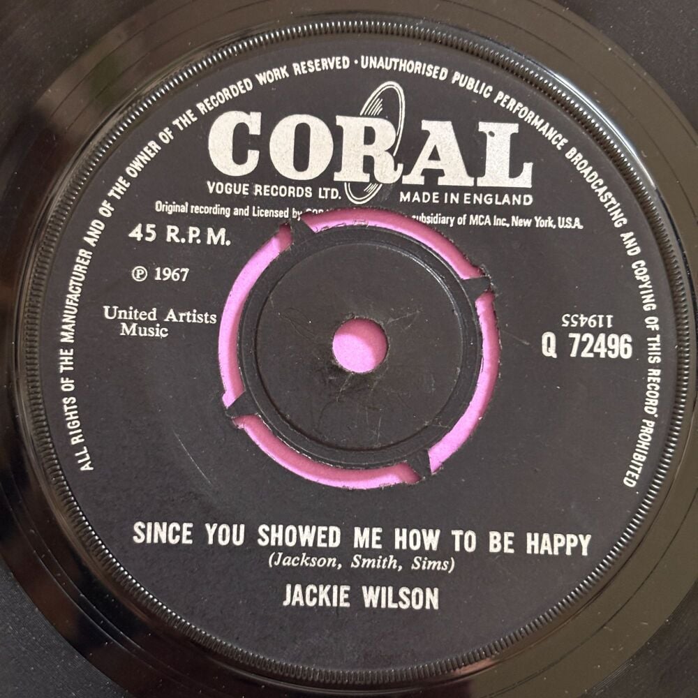 Jackie Wilson-Who who song/ Since you showed me how to be happy-UK Coral vg