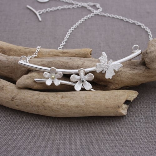 Silver And Gemstone Butterfly Daisy Necklace