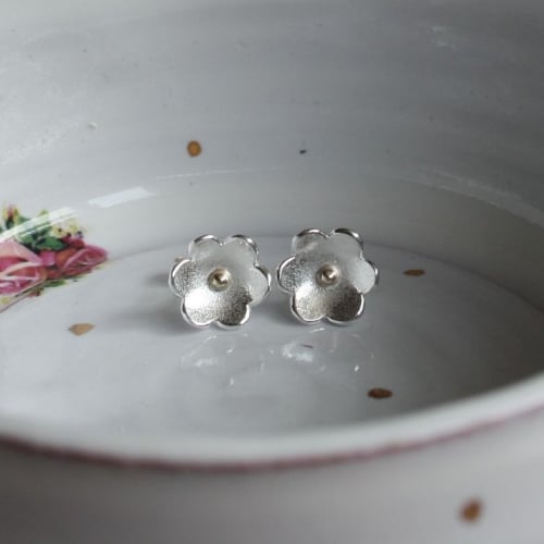 Silver & Gold Buttercup Stud Earrings