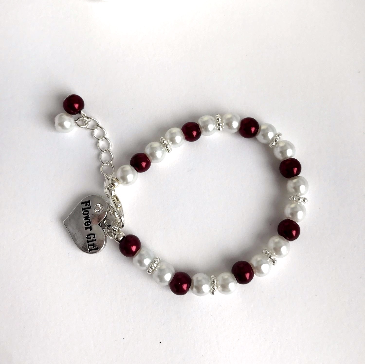 burgundy flower girl bracelet