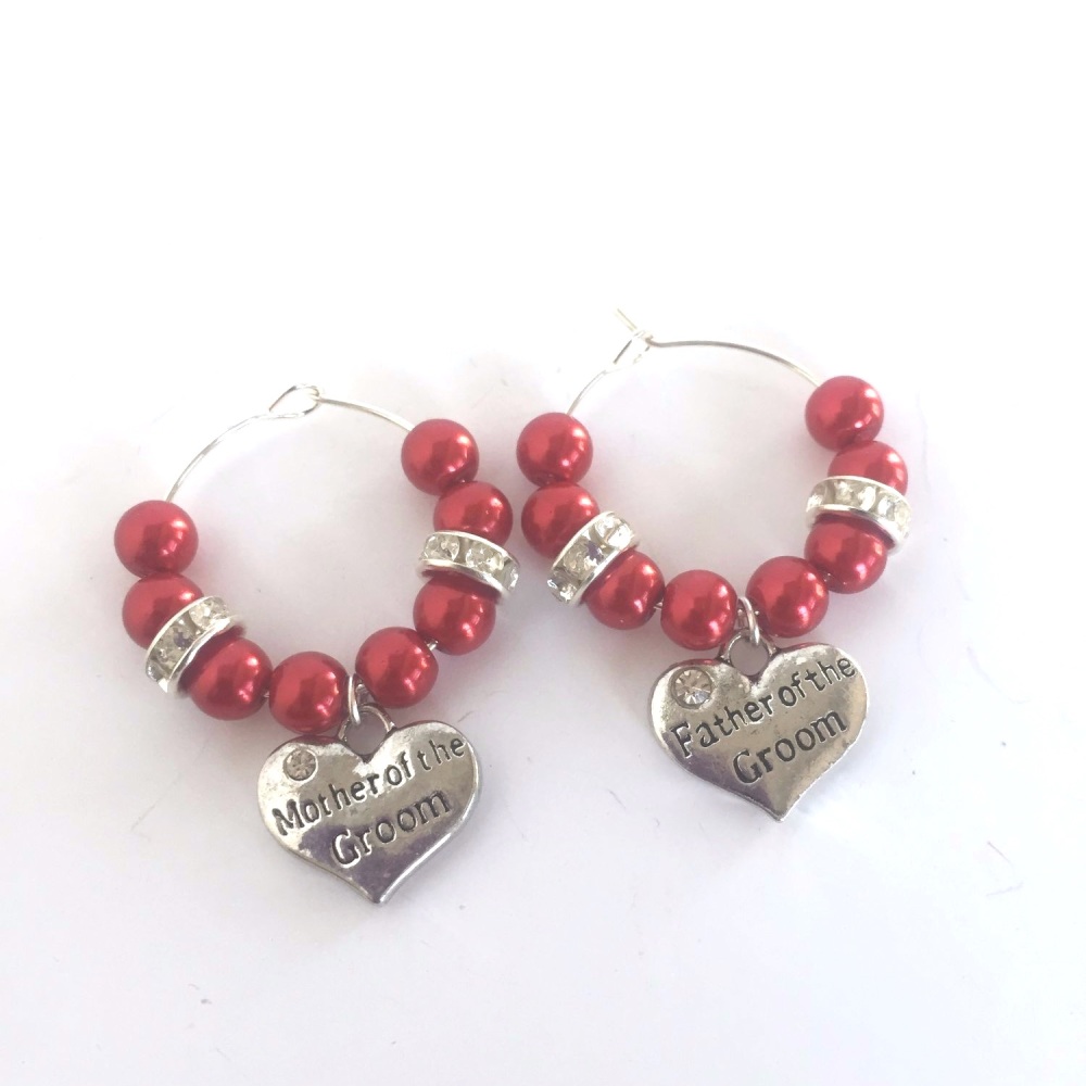 Mother and Father of the Groom Wine Glass Charms Set