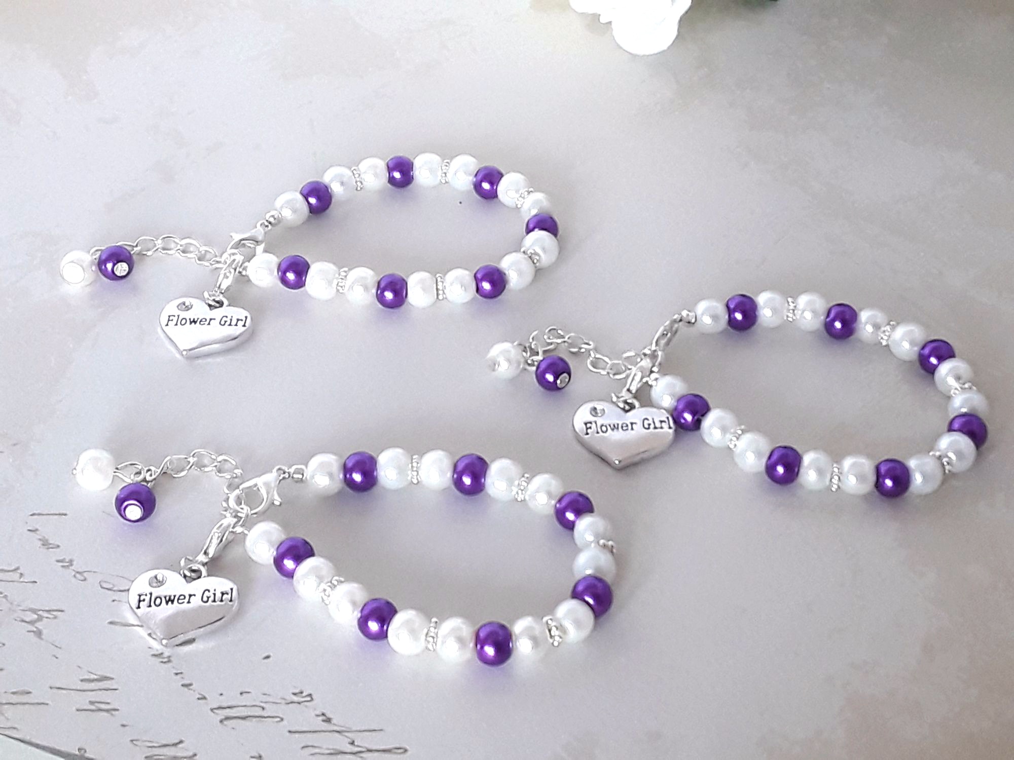 Purple Flower Girl Bracelets