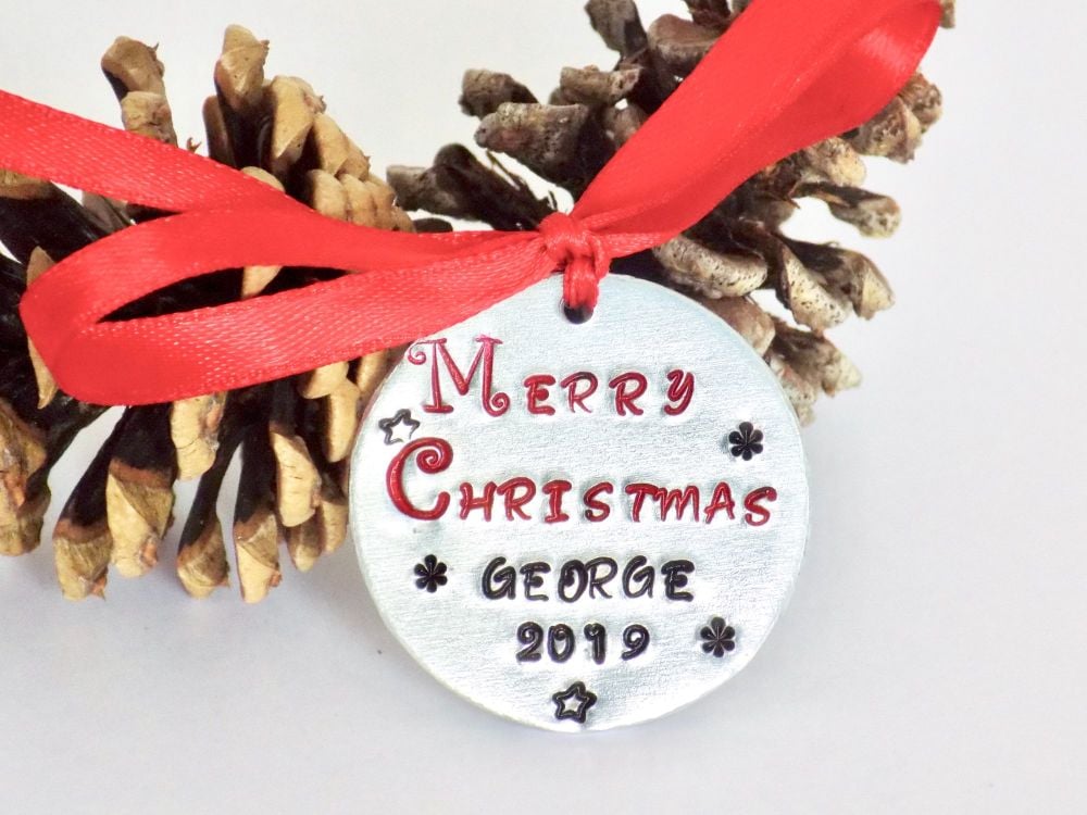 Personalised Hand Stamped Christmas Bauble