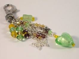 green beaded bag charm