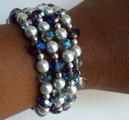 silver crystal memory wire bracelet on wrist