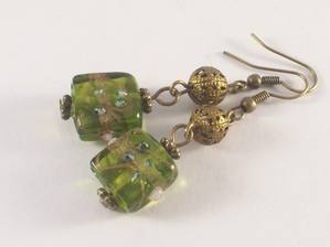 Green lampwork earrings