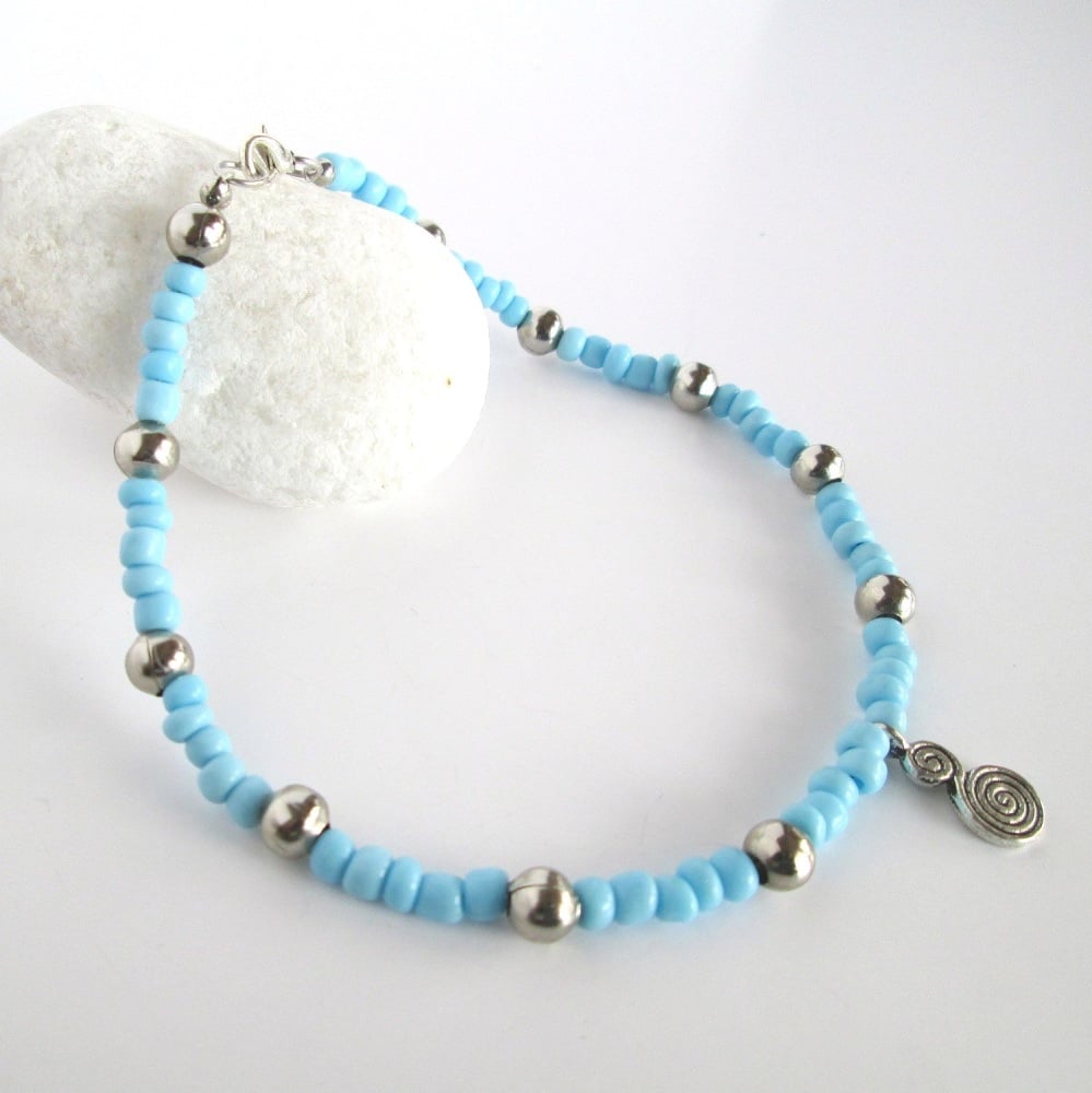Blue and Silver Ankle Bracelet