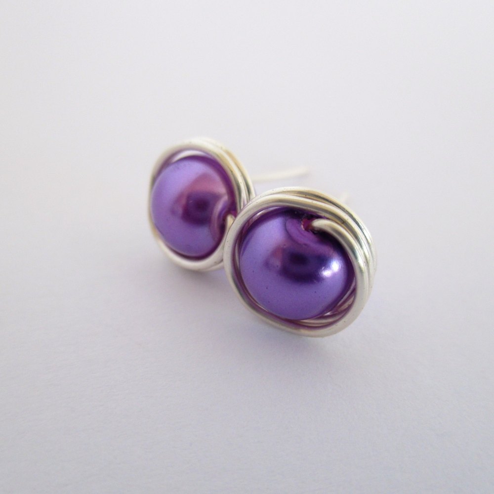 Lavender Wire Wrapped Stud Earrings