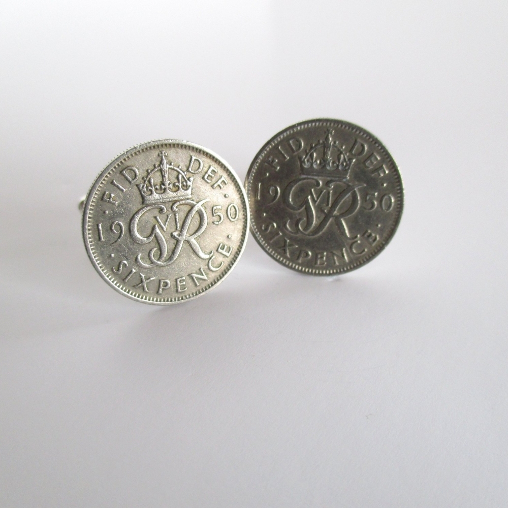 1950 Lucky Sixpence Coin Cufflinks