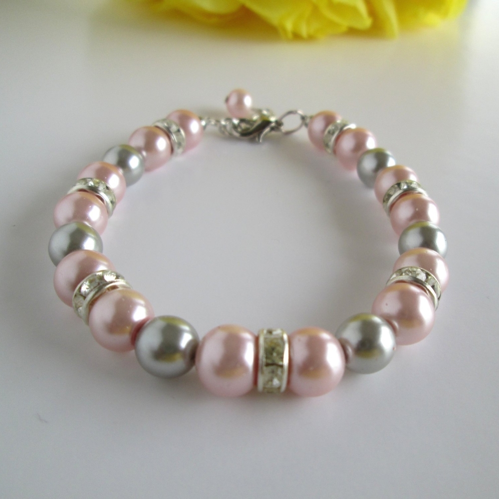 Pink and Grey Bridesmaid Bracelet