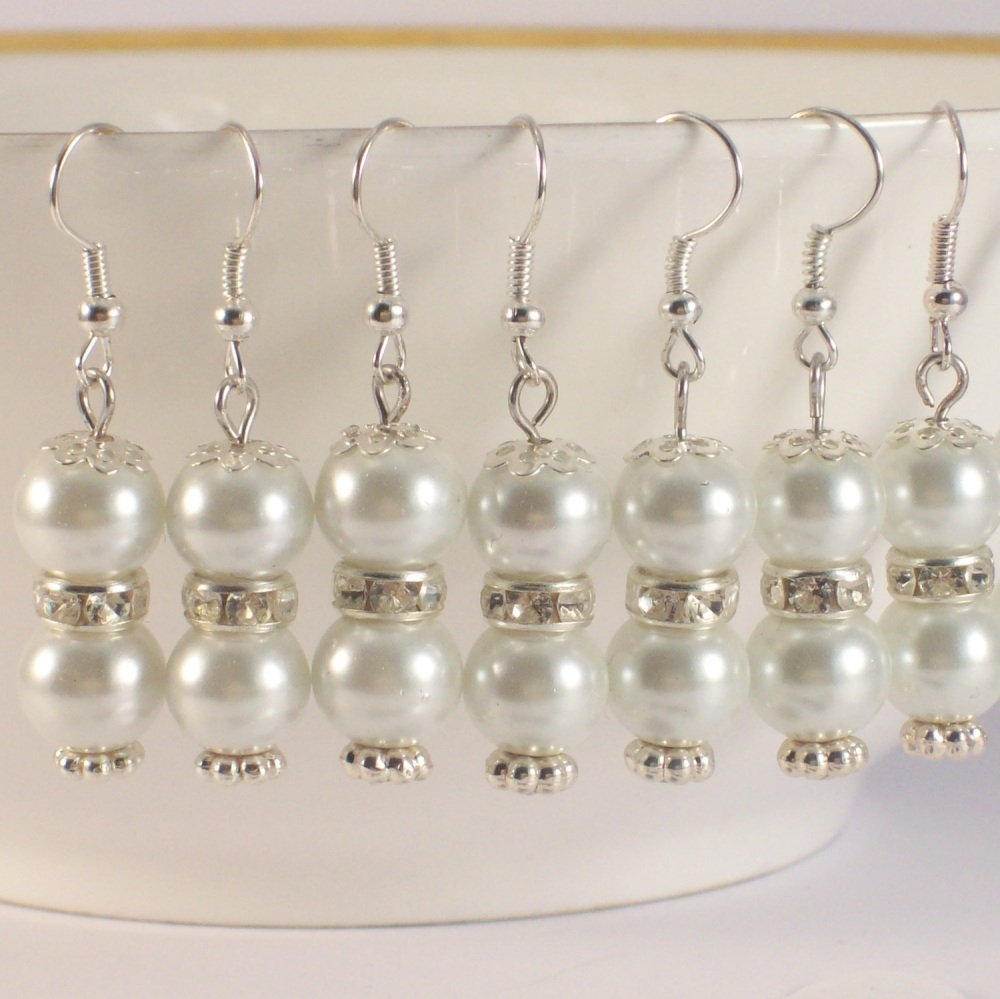 White Pearl Bridal Earrings