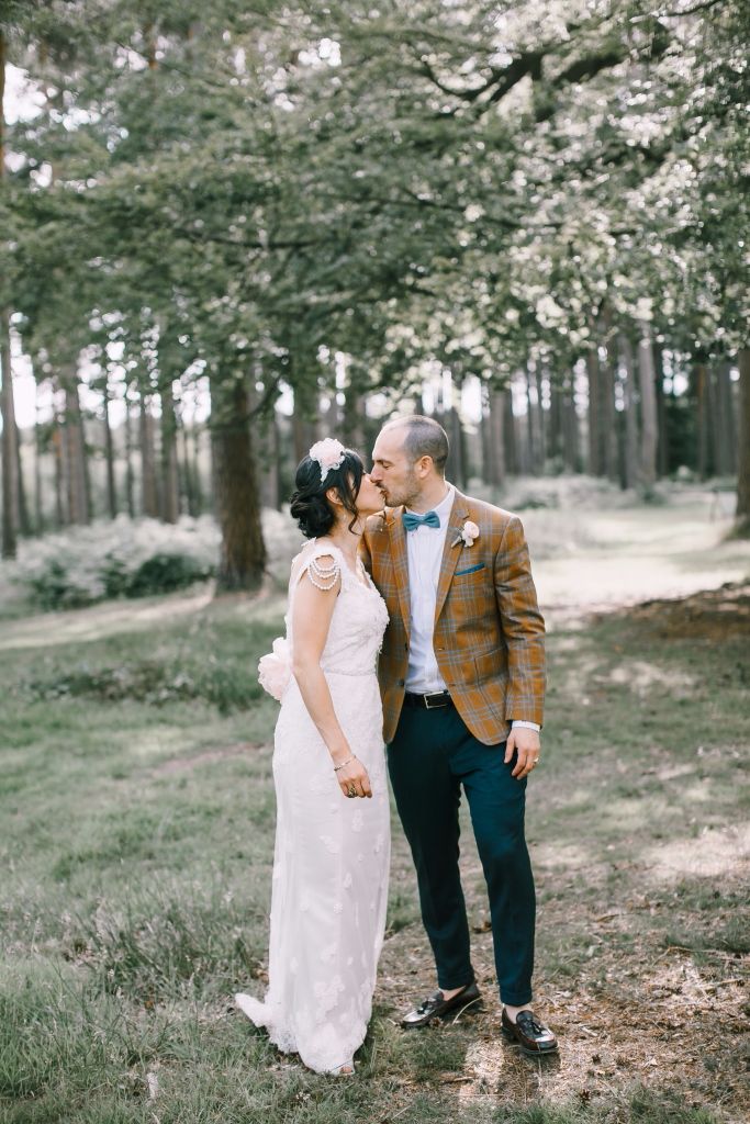 Boho bespoke pearl strap wedding gown