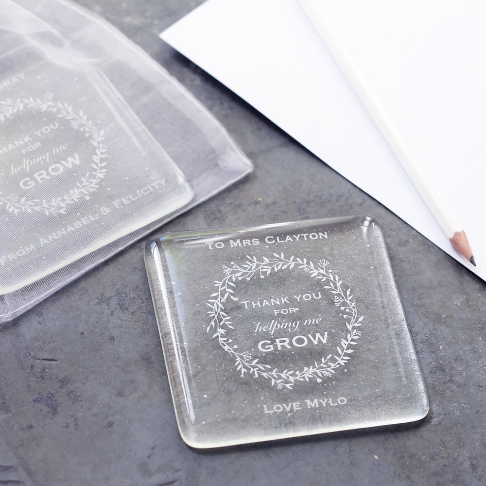 Personalised Thank you For Helping Me Grow glass coaster