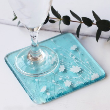 Fused glass coasters - meadow print design