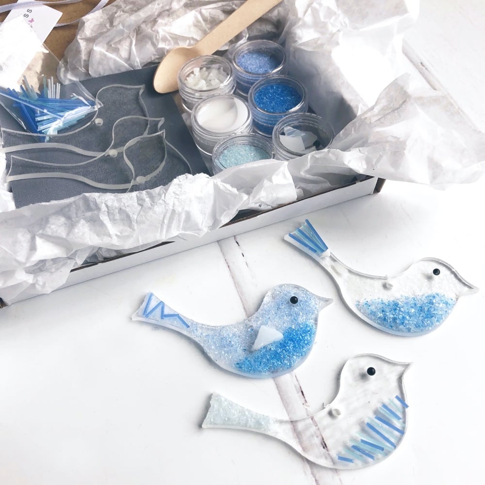 Make At Home Fused Glass Kit - Blue Birds