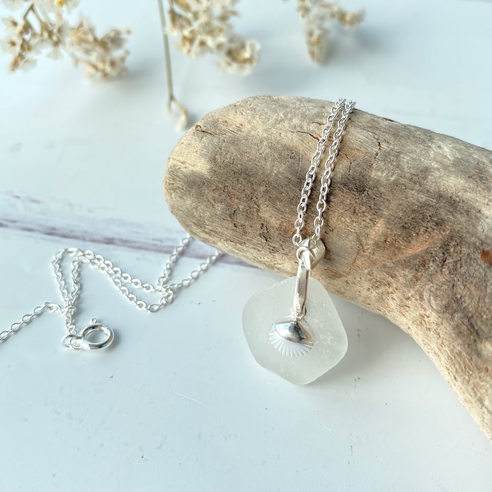 'Starfish' sea glass pendant / necklace - sterling silver