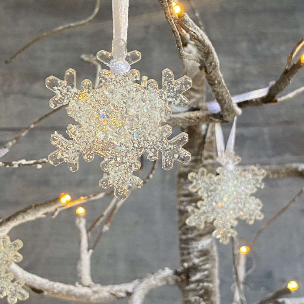 handmade fused glass snowflake Christmas tree decorations