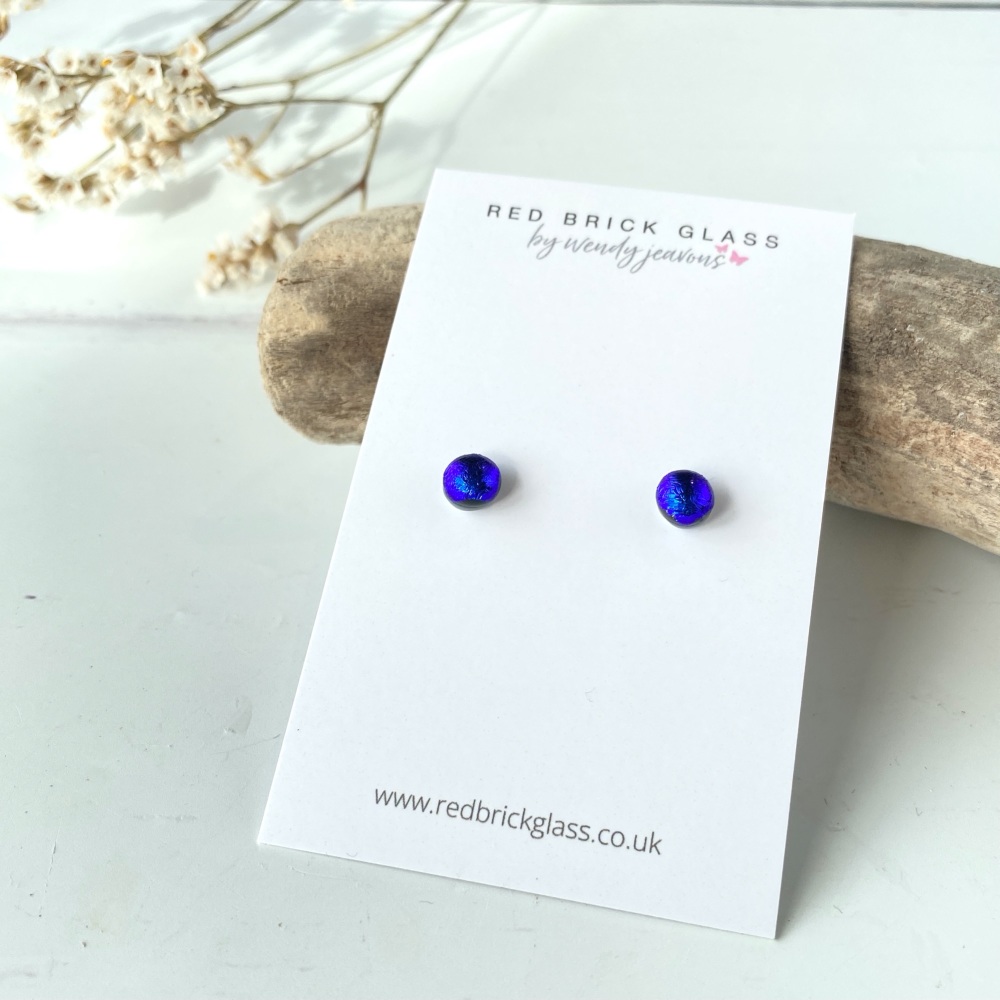 Ocean Blue Sparkle fused glass stud earrings
