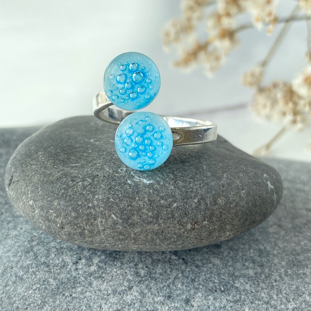 Ocean Bubbles fused glass ring duo 