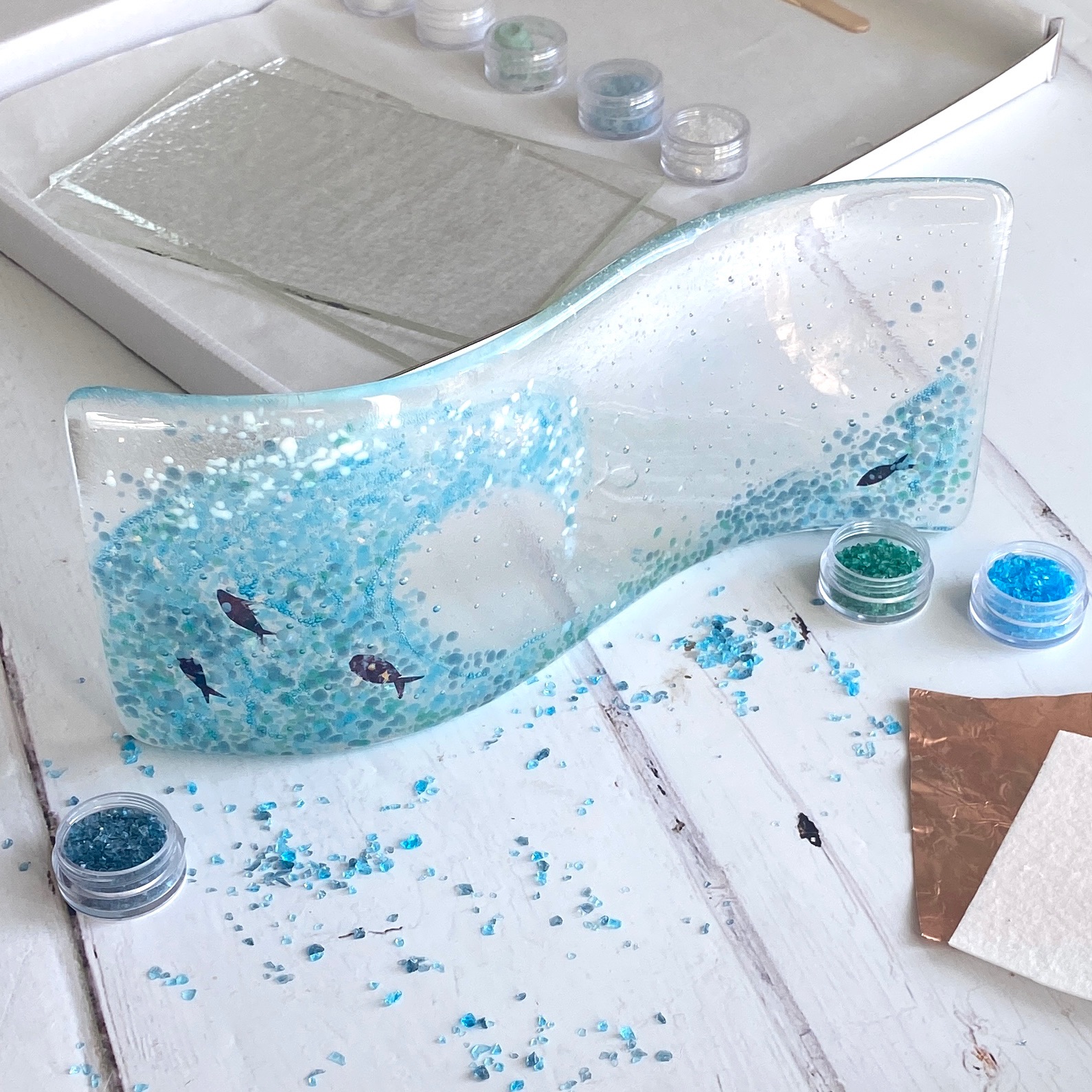Make at home fused glass kit blue birds