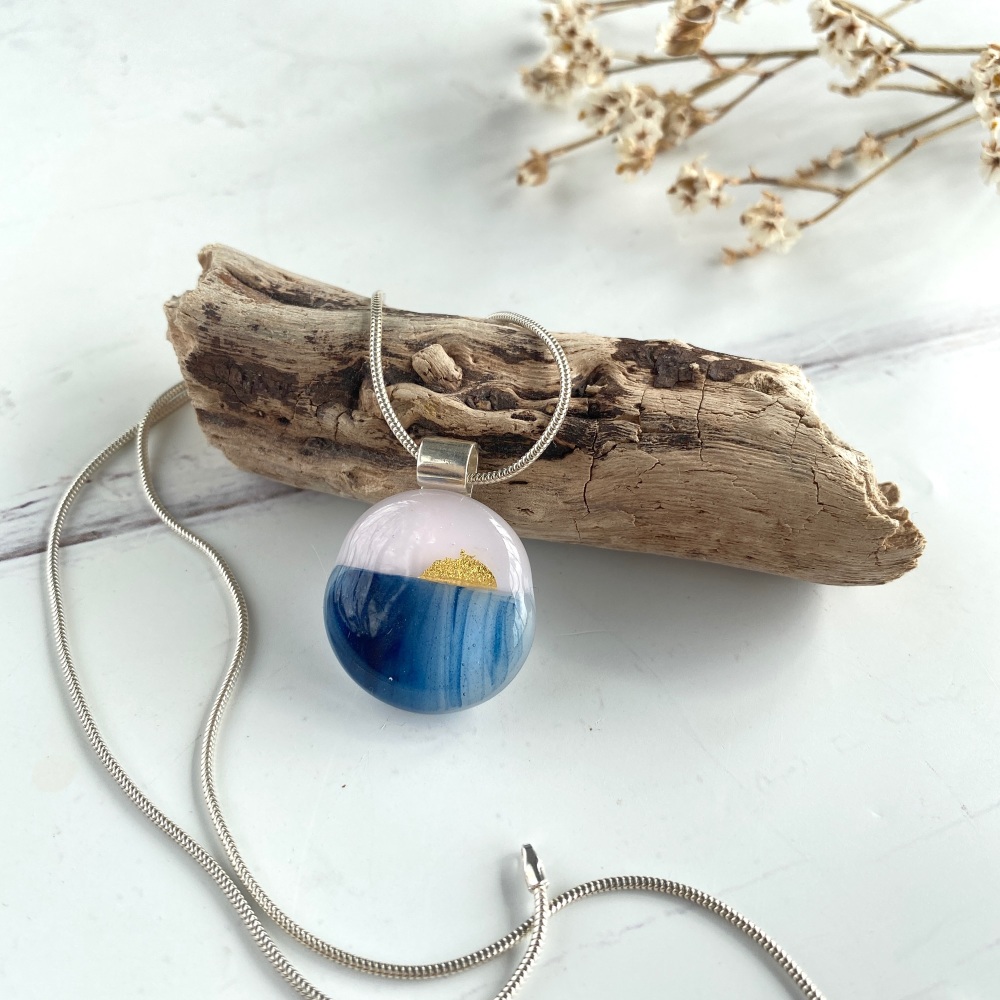 'Ebb' fused glass pendant /  necklace - sterling silver