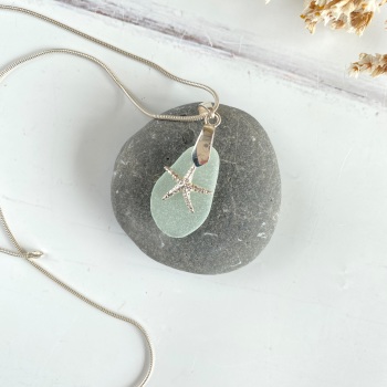 'Starfish' sea glass necklace - sterling silver