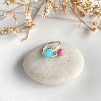 Fused glass ring duo - Soft turquoise  with dusty pink