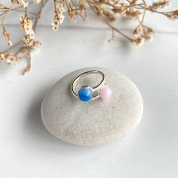 Fused glass ring duo - Streaky blue and dusty pink