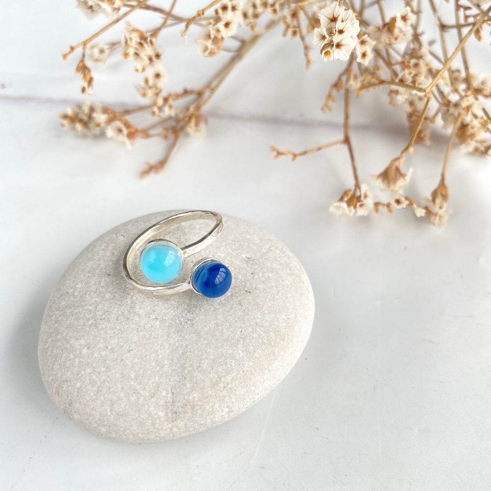 Fused glass ring duo - turquoise blue with powder blue