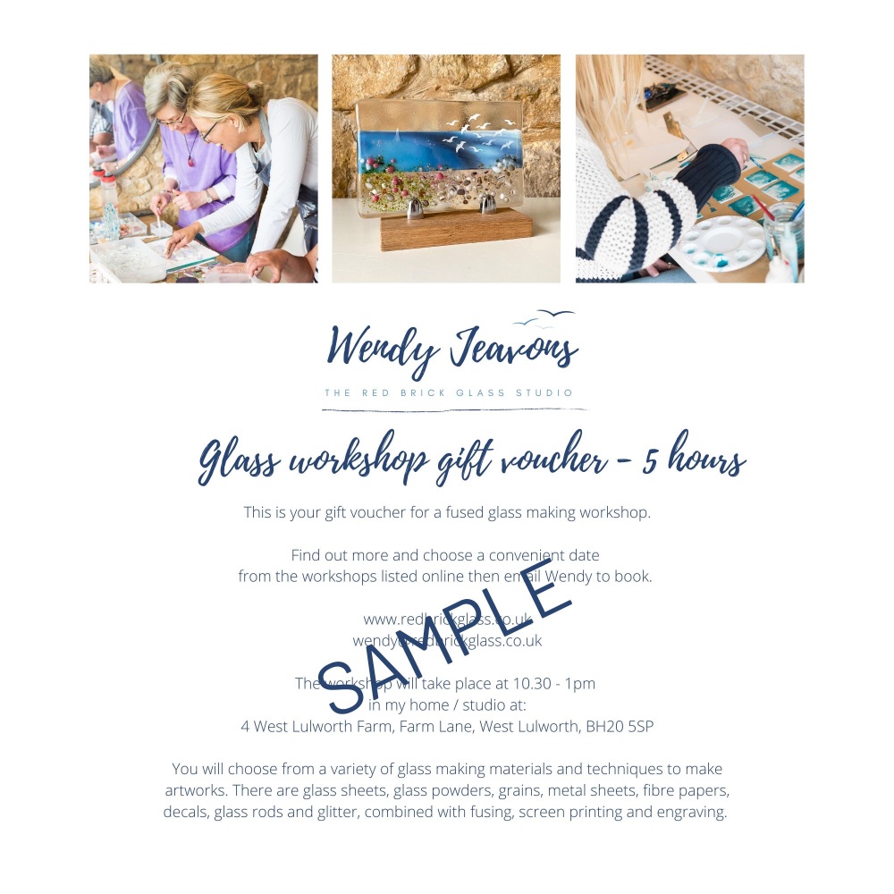 Gift voucher PDF for a 5 hour glass workshop.
