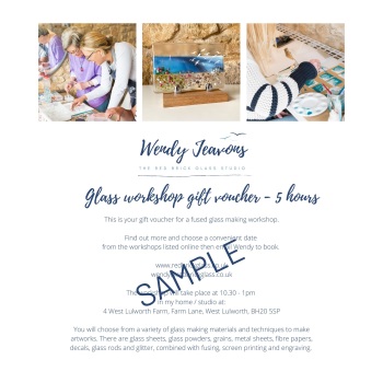 Gift voucher PDF for a 5 hour glass workshop.